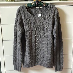 💙 NWT GAP WOMENS SMALL CHUNKY GREY CABLE KNIT SWEATER